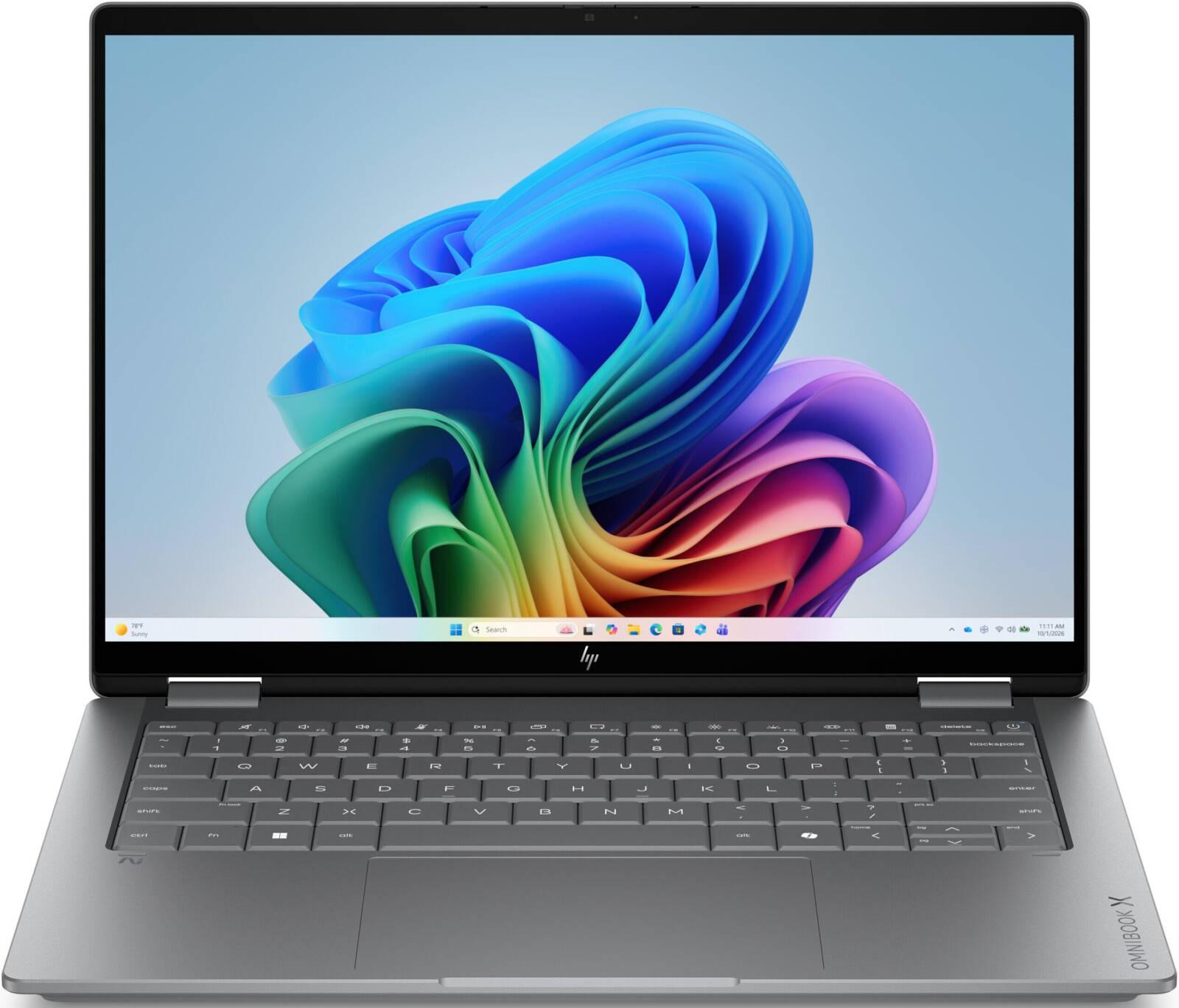 HP 14-kb0023dx OmniBook X FlipNGAI Laptop, 14" Diagonal 2K OLED Display, Intel Core Ultra 7 355 Processor, 16GB RAM, 1TB SSD, Intel Graphics, English Backlit K/B, Windows 11, Meteor Silver | D3KN6UA