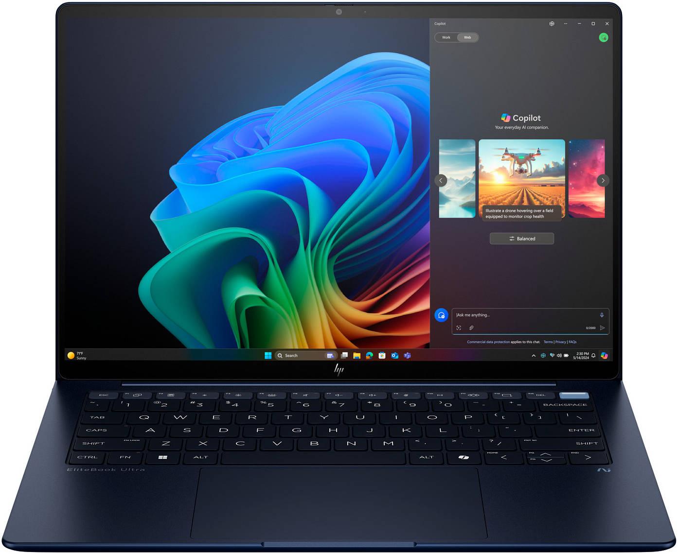 HP EliteBook Ultra G1i Next Gen AI Laptop, 14" 2.8K OLED Touch Display, Intel Core Ultra 7 258V, 32GB RAM, 1TB SSD, Intel Arc Graphics, English-Arabic Keyboard, Win11Pro, Atmospheric Blue | B66W6AT