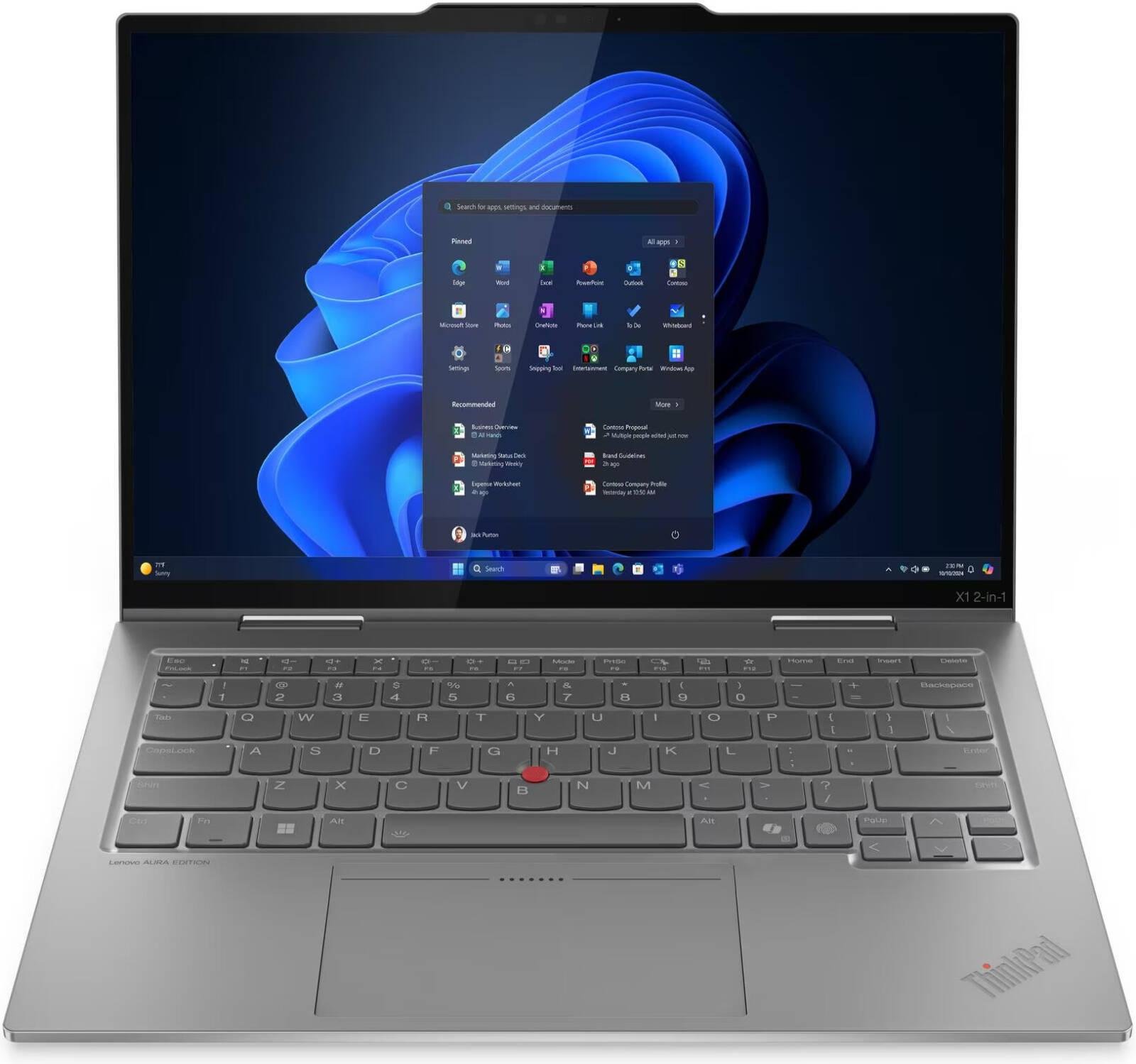 Lenovo ThinkPad X1 2-in-1 Gen 10 Aura Edition Laptop, 14" WUXGA IPS 60Hz Touch Display, Intel Core Ultra 7 255U, 32GB RAM, 1TB SSD, Intel Graphics, English-Arabic KB, Win11Pro, Grey | 21Q00008GR