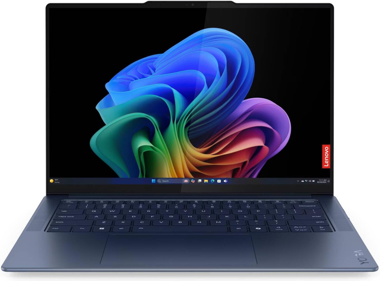 Lenovo Yoga Slim 7 14Q8X9 Laptop, 14.5" 3K OLED 90Hz Touch Display, Snapdragon X Elite X1E-78-100 12C, 16GB RAM, 1TB SSD, Qualcomm Adreno GPU, English Keyboard, Windows 11, Cosmic Blue | 83ED0003US